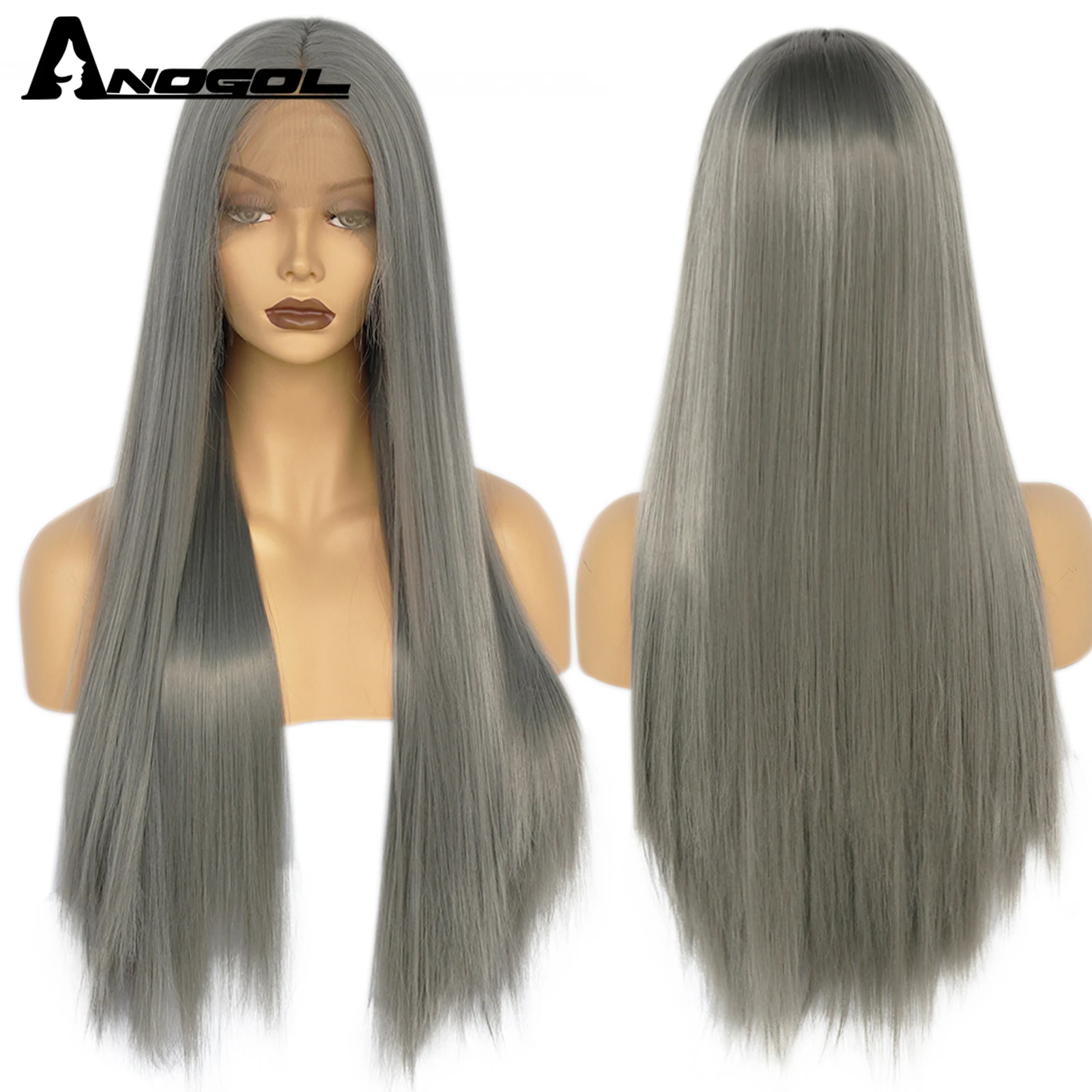 anogol silver grey lace front synthetic